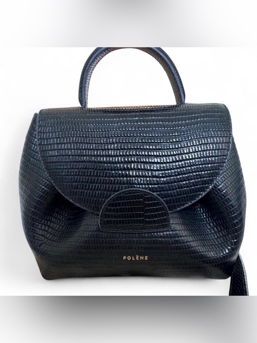 Polène Numéro Un Lizard Embossed Black Bag